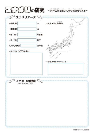 サマーキッズ 夏休み自由研究シート「スナメリって知ってる？」