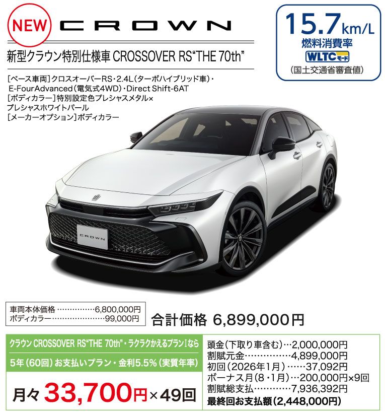 新型クラウン特別仕様車CROSSOVER RS THE 70th