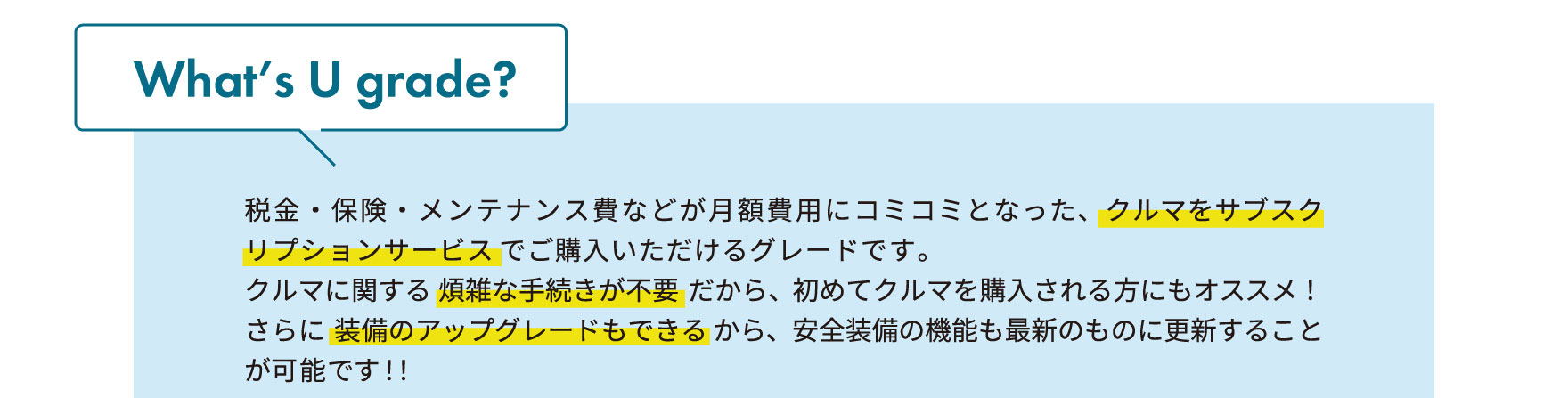 What's U grade? 税金・保険・メンテナンス費などが月額費用にコミコミとなった、クルマをサブスクリプションサービスで