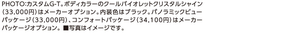PHOTO:カスタムG-T。ボディカラーのクールバイオレットクリスタルシャイン（33,000円）はメーカーオプション。