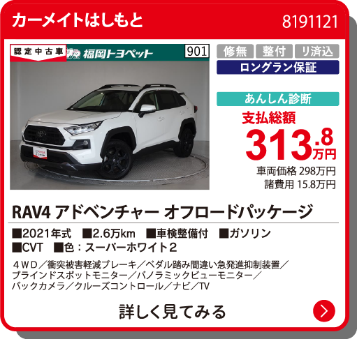 カーメイトはしもと RAV4 ｱﾄﾞﾍﾞﾝﾁｬｰｵﾌﾛｰﾄﾞ 313.8万円