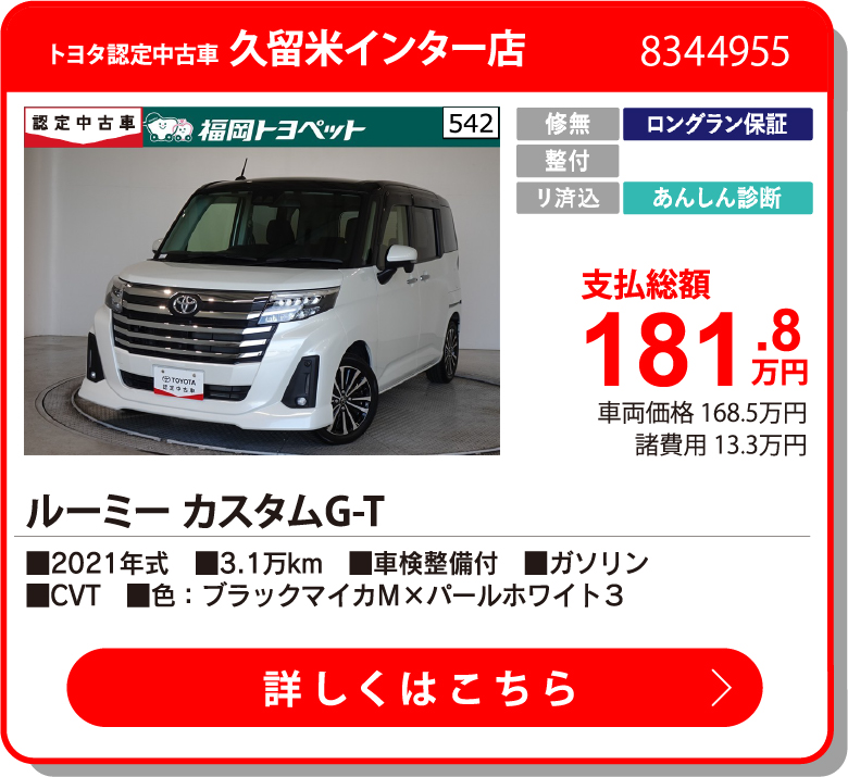 U久留米インター ﾙｰﾐｰ ｶｽﾀﾑG-T 181.8万円