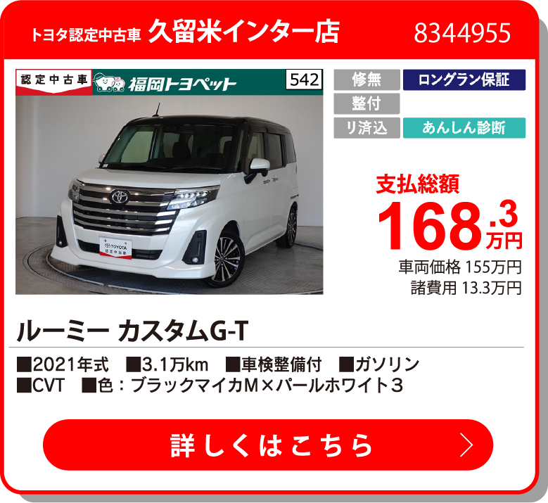 U久留米インター ﾙｰﾐｰ ｶｽﾀﾑG-T 168.3万円