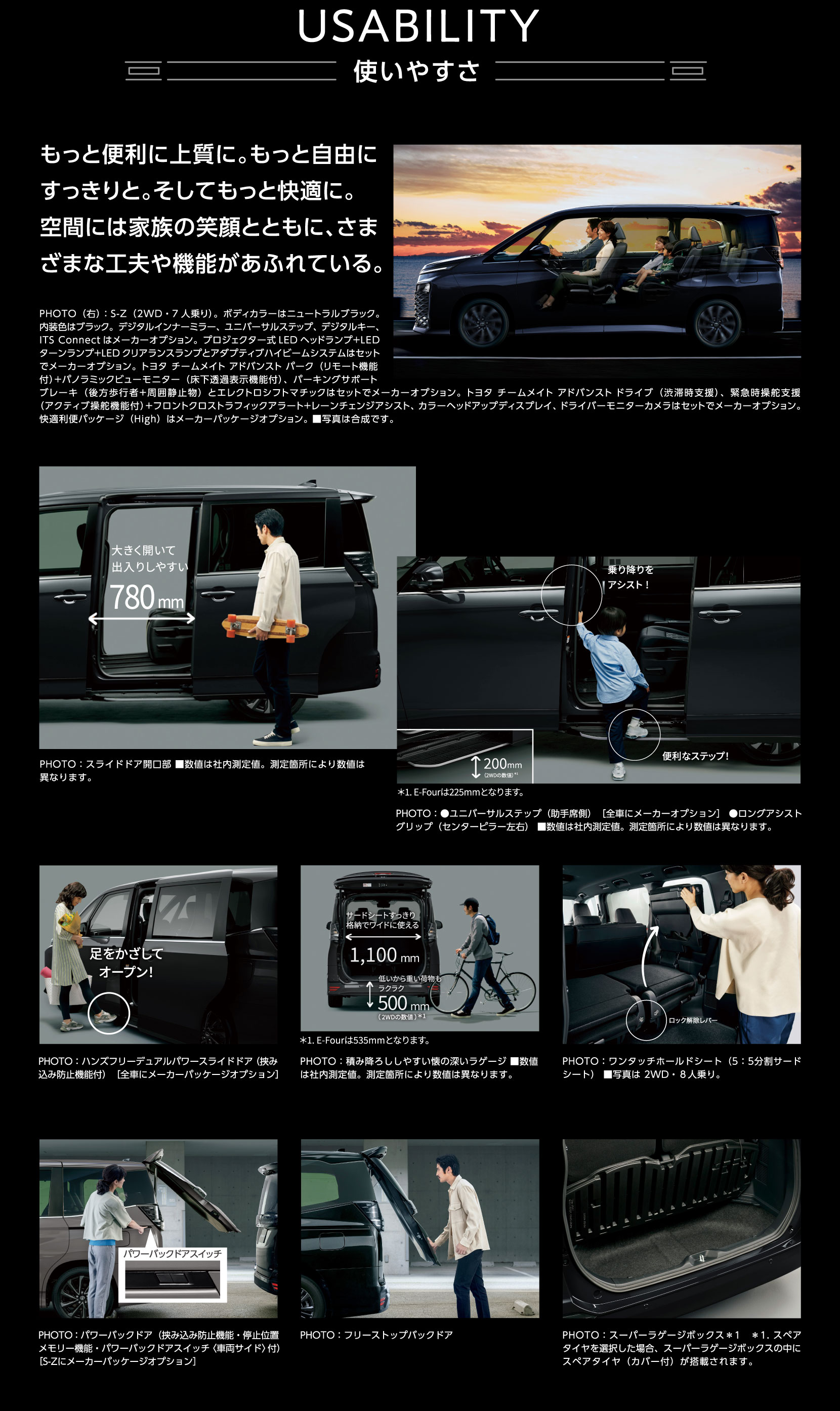 USABILITY 使いやすさ　もっと便利に上質に。もっと自由にすっきりと。そしてもっと快適に。空間には家族の笑顔とともに、さまざまな工夫や機能があふれている。