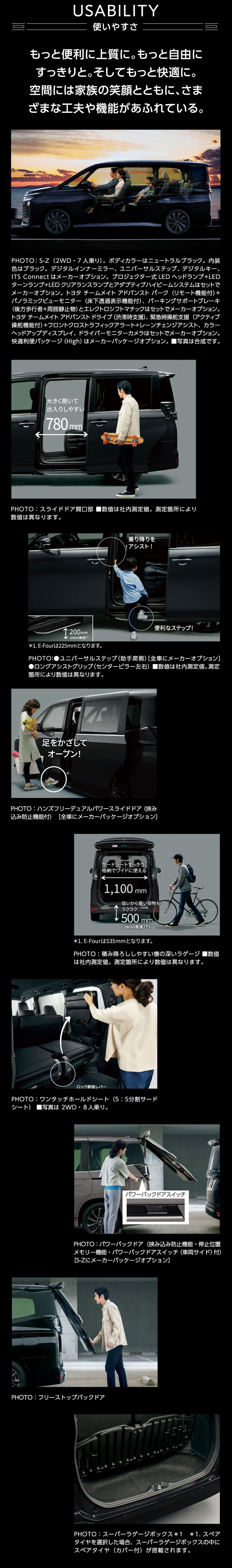 USABILITY 使いやすさ　もっと便利に上質に。もっと自由にすっきりと。そしてもっと快適に。空間には家族の笑顔とともに、さまざまな工夫や機能があふれている。